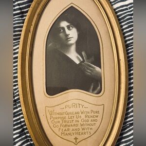 Rare Gold Oval Framed Vintage lithographic religious portrait “purity”